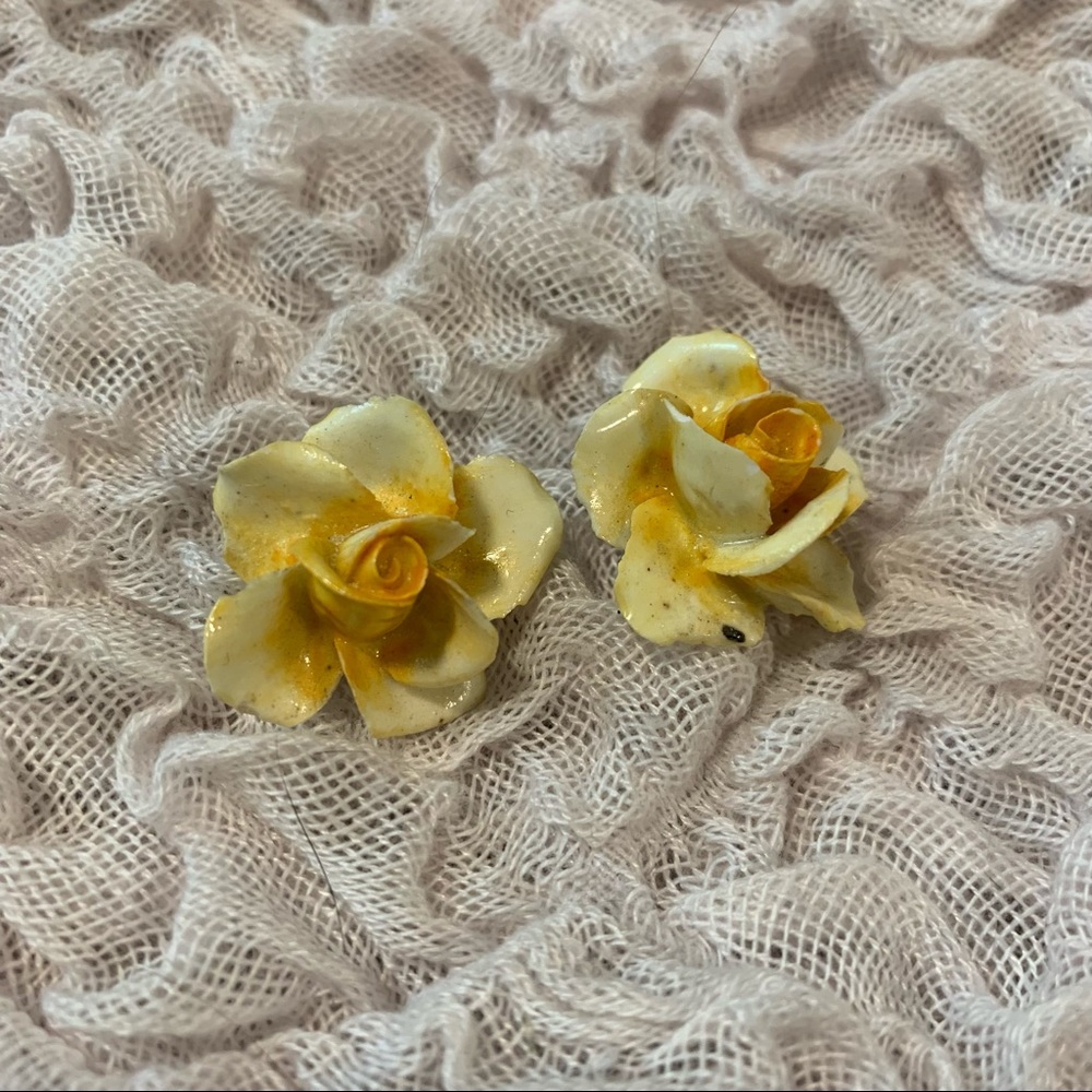 Vintage Rose Clip On Earrings